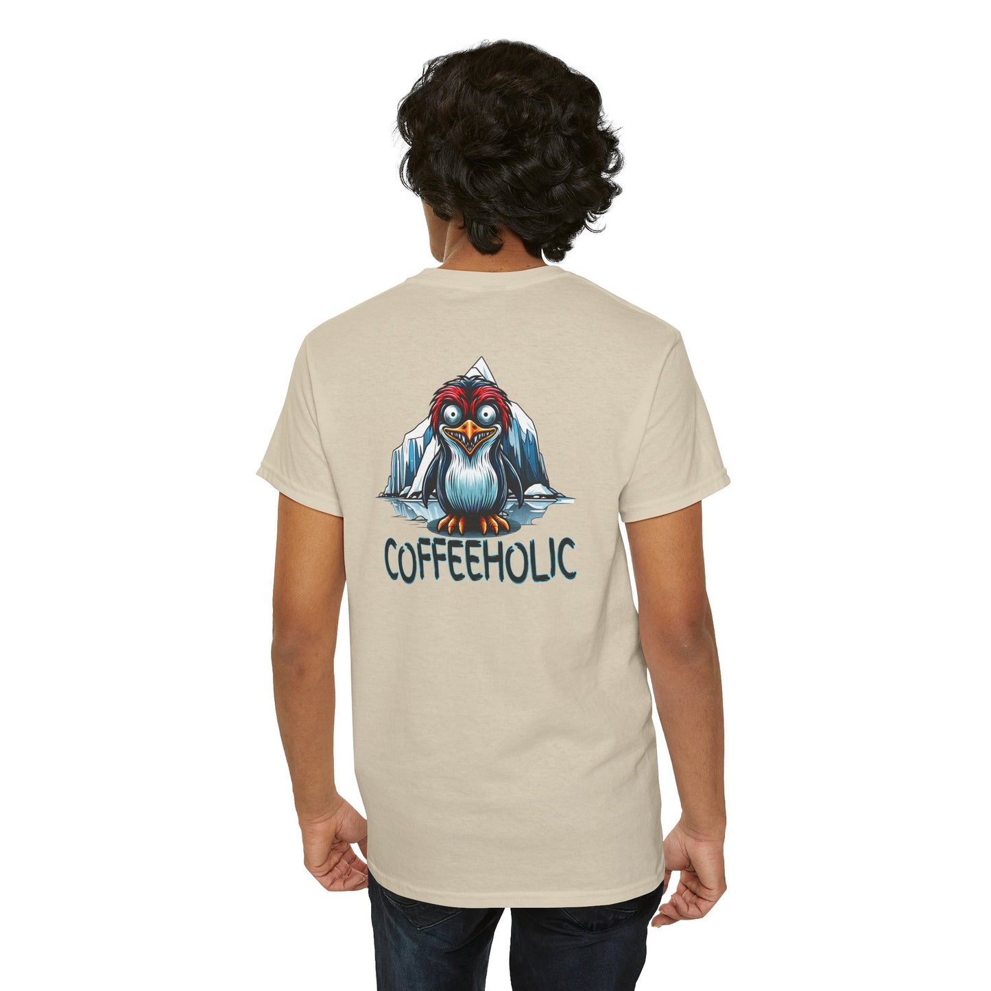 Coffeeholic Unisex Heavy Cotton Tee - Cute Penguin Design