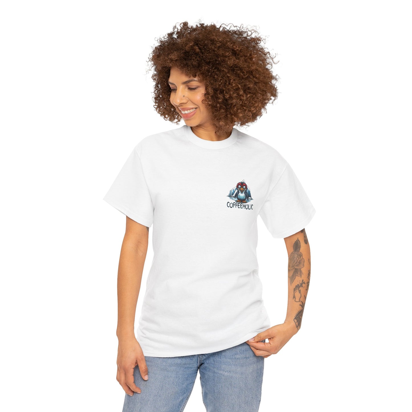 Coffeeholic Unisex Heavy Cotton Tee - Cute Penguin Design