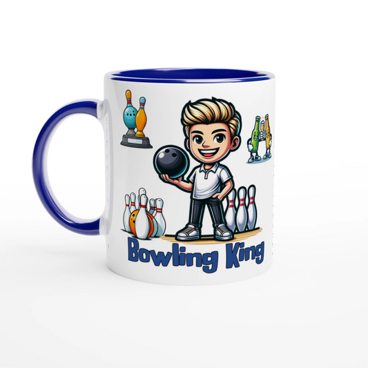 Bowling King White 11oz Ceramic Mug with Color Inside at Java Good Coffee