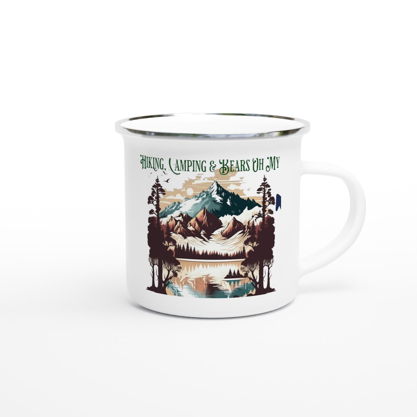 Hiking, Camping & Bears Oh My White 12oz Enamel Mug by Java Good Coffee
