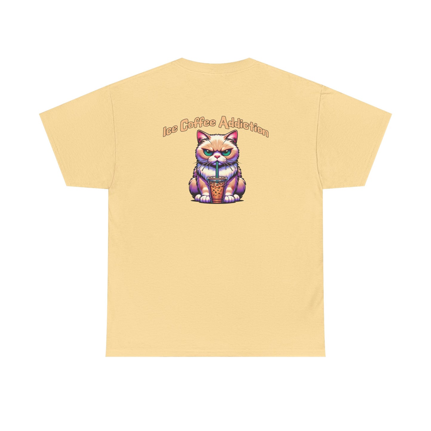 Ice Coffee Addiction Unisex Heavy Cotton Tee - Fun Cat Design -by Java Good Coffee