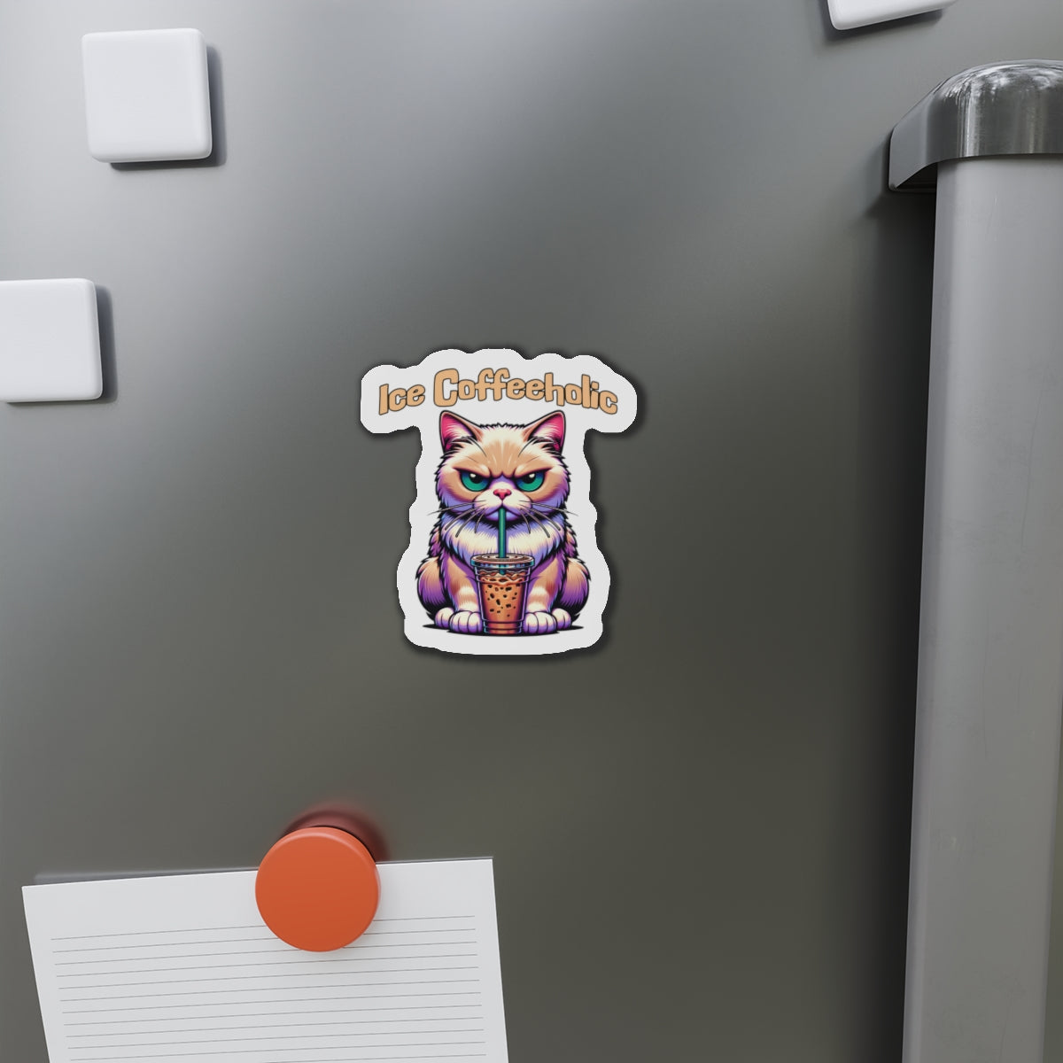 Ice Coffeeholic Cat Die-Cut Magnet - Cute & Fun Coffee Lover Décor