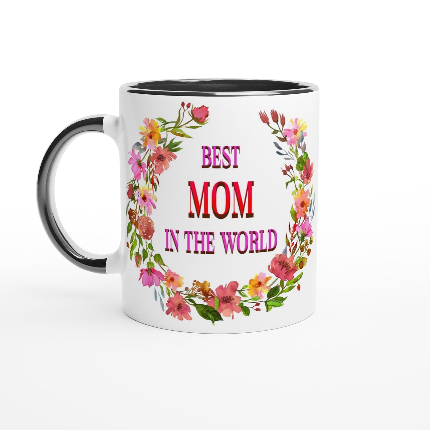 Floral Best Mom in the World Black Handle 11oz Ceramic Mug at Java Good Coffee
