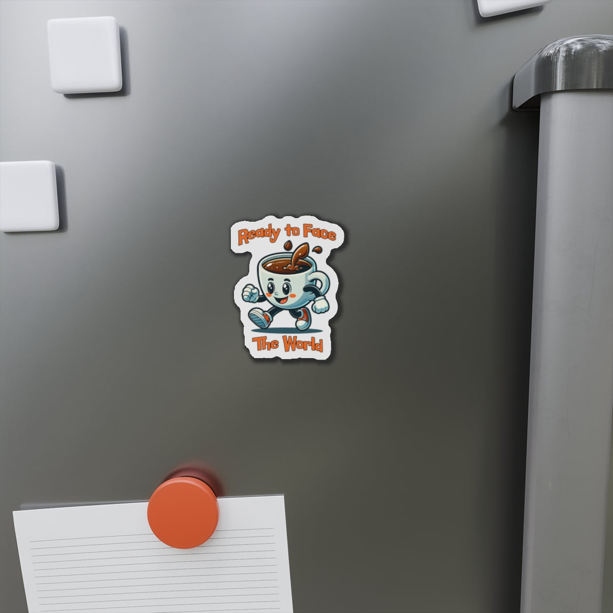 Whimsical Coffee Character Die-Cut Magnet - 'Ready to Face The World'