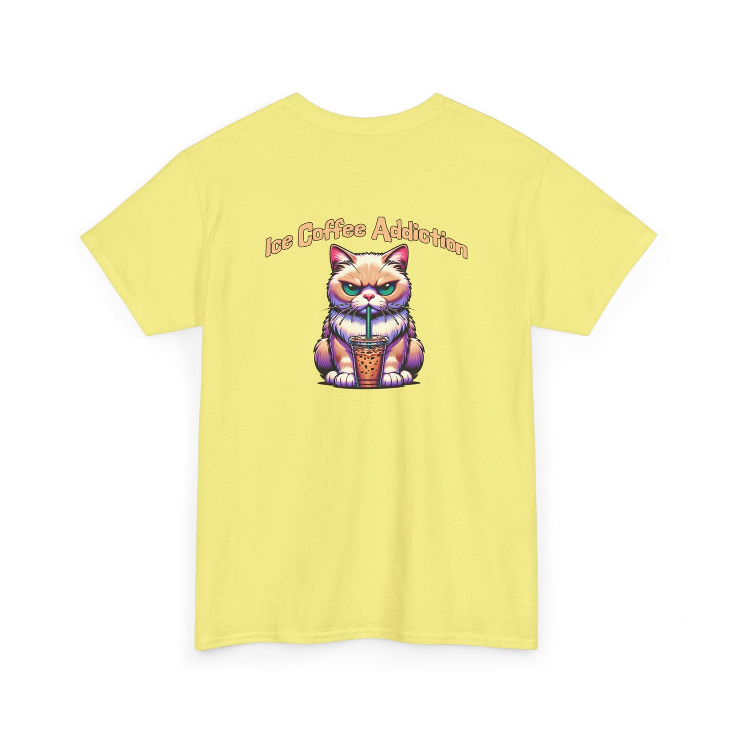 Ice Coffee Addiction Unisex Heavy Cotton Tee - Fun Cat Design