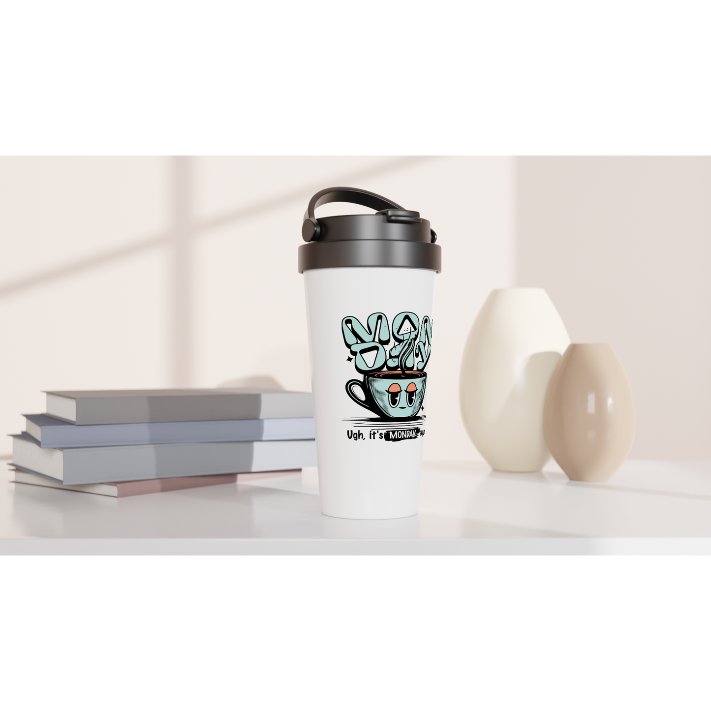 Ugh, Monday White 15oz Stainless Steel Travel Mug