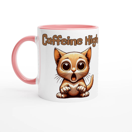 Caffeine High White 11oz Ceramic Mug with Color Inside at Java Good Coffee