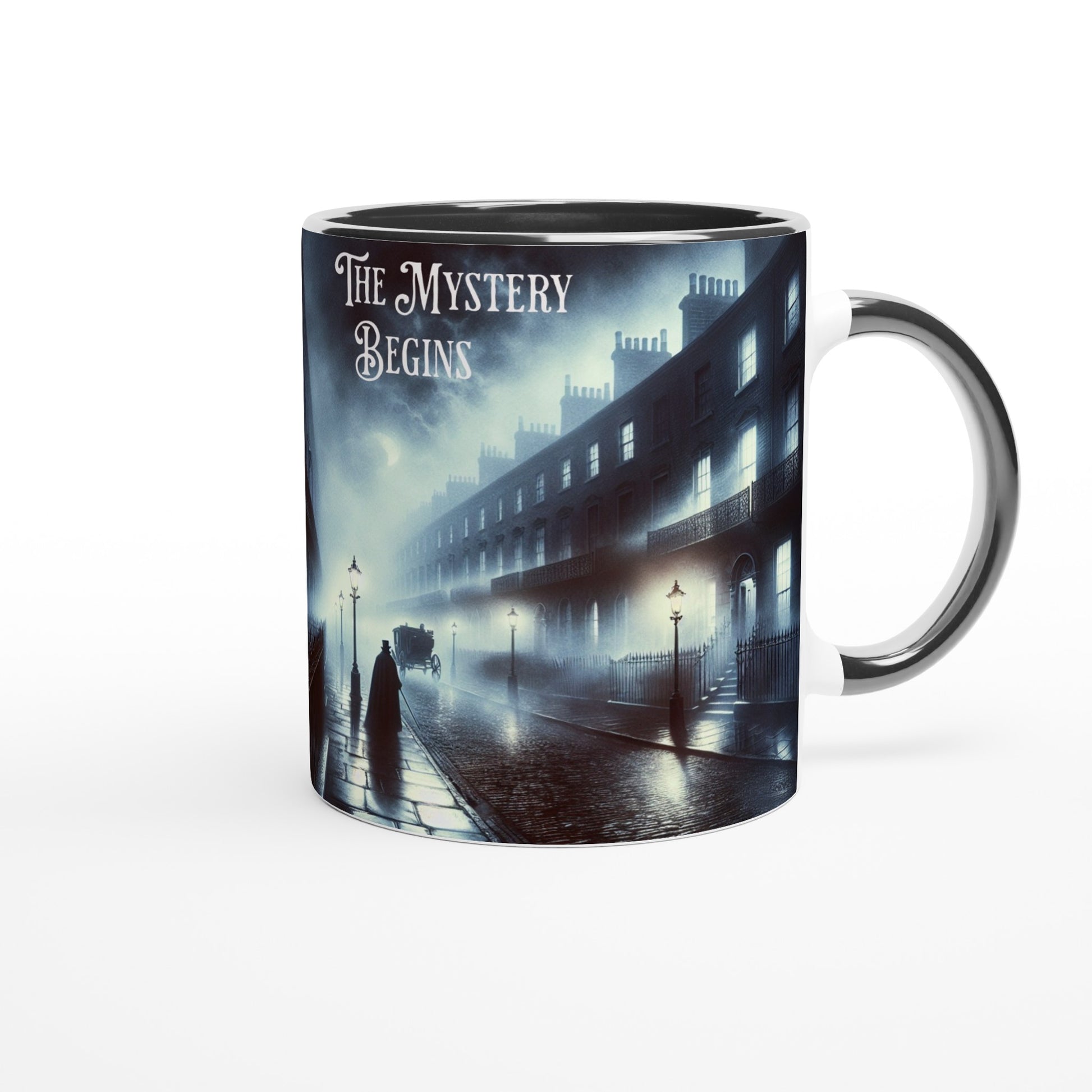 The Mystery Begins White 11oz Ceramic Mug with Color Inside at Java Good Coffee