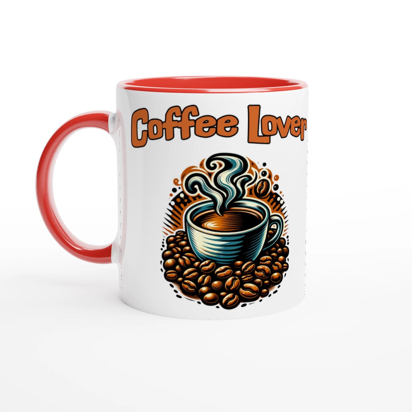 Coffee Lover Cup & Beans White 11oz Ceramic Mug with Color Inside - at Java Good Coffee