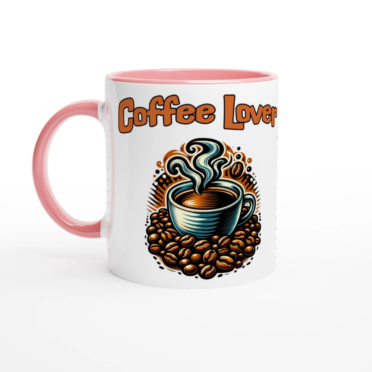 Coffee Lover Cup & Beans White 11oz Ceramic Mug with Color Inside at Java Good Coffee