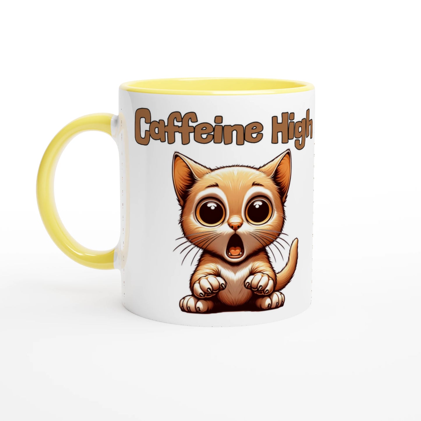 Caffeine High White 11oz Ceramic Mug with Color Inside Java Good Coffee