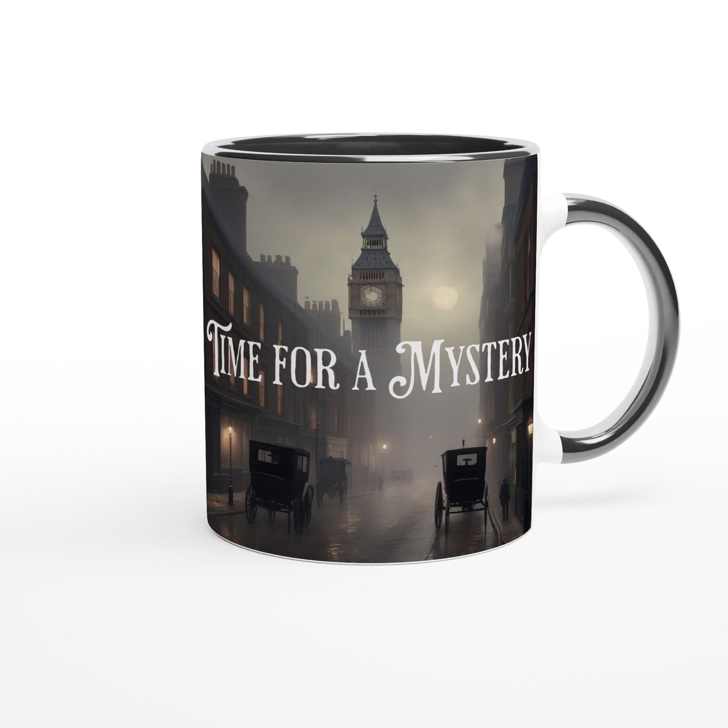 Time For a Mystery White 11oz Ceramic Mug with Color Inside by Java Good Coffee