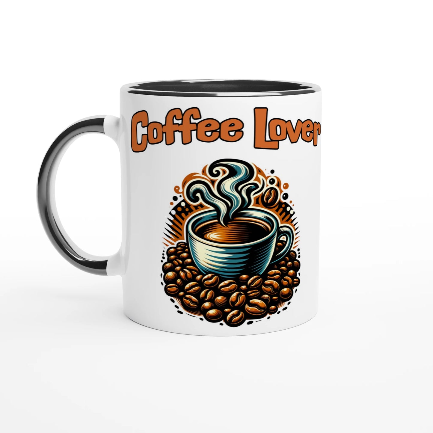 Coffee Lover Cup & Beans White 11oz Ceramic Mug with Color Inside on Java Good Coffee