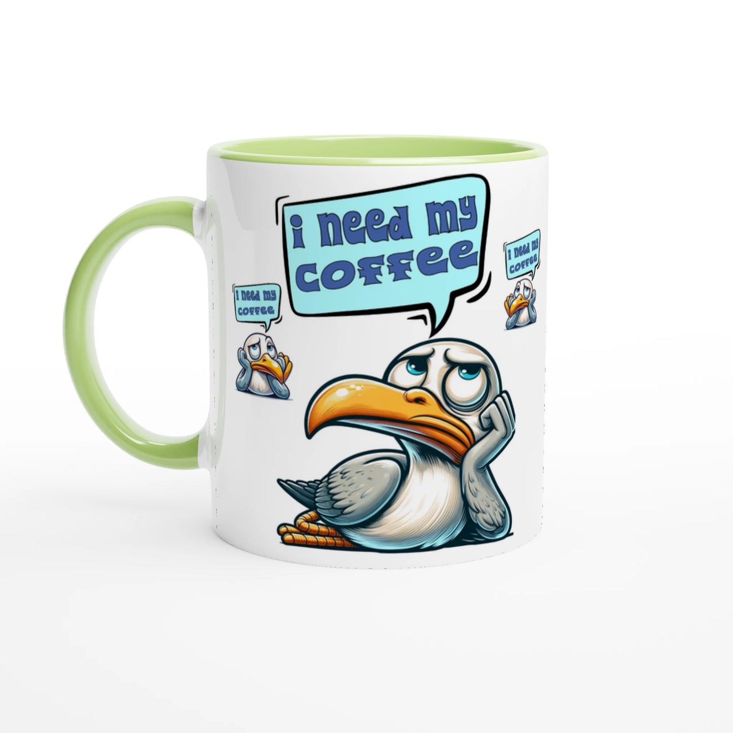 I need My Coffee Pelican White 11oz Ceramic Mug with Color Inside by Java Good Coffee