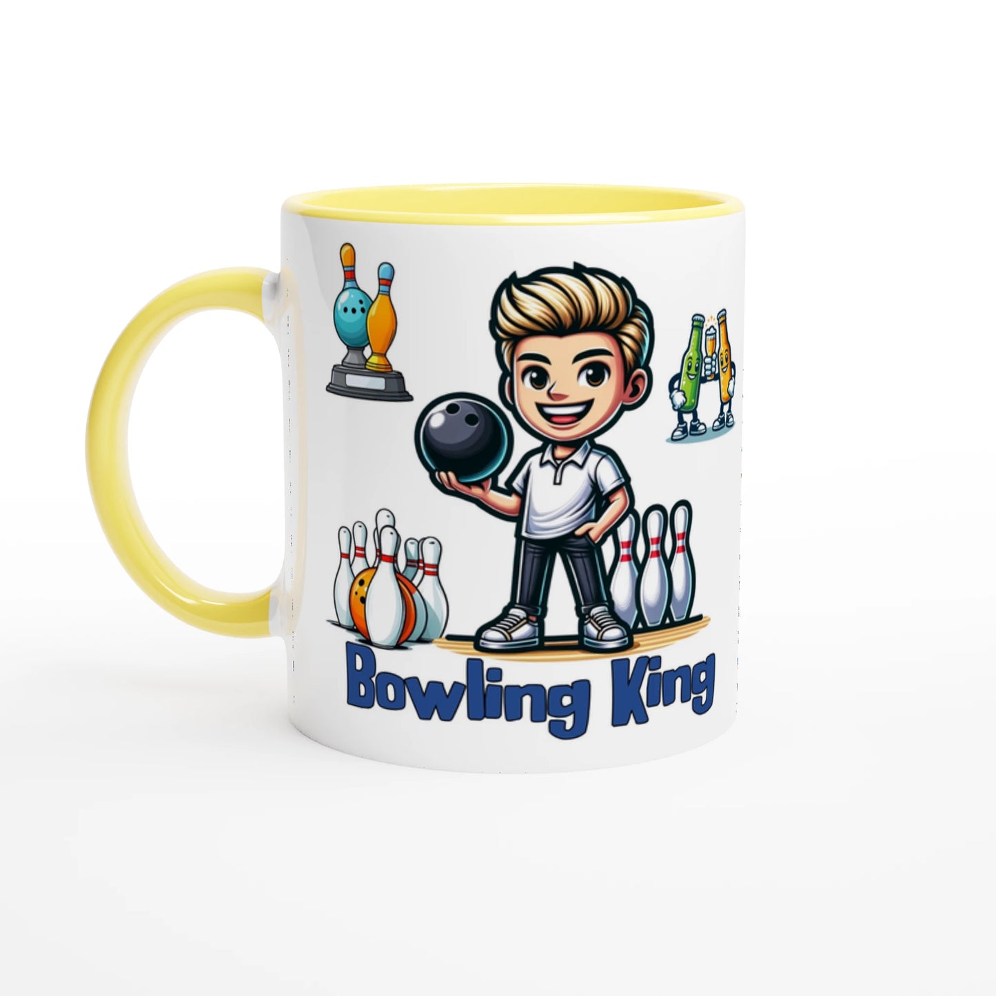 Bowling King White 11oz Ceramic Mug with Color Inside - Java Good Coffee