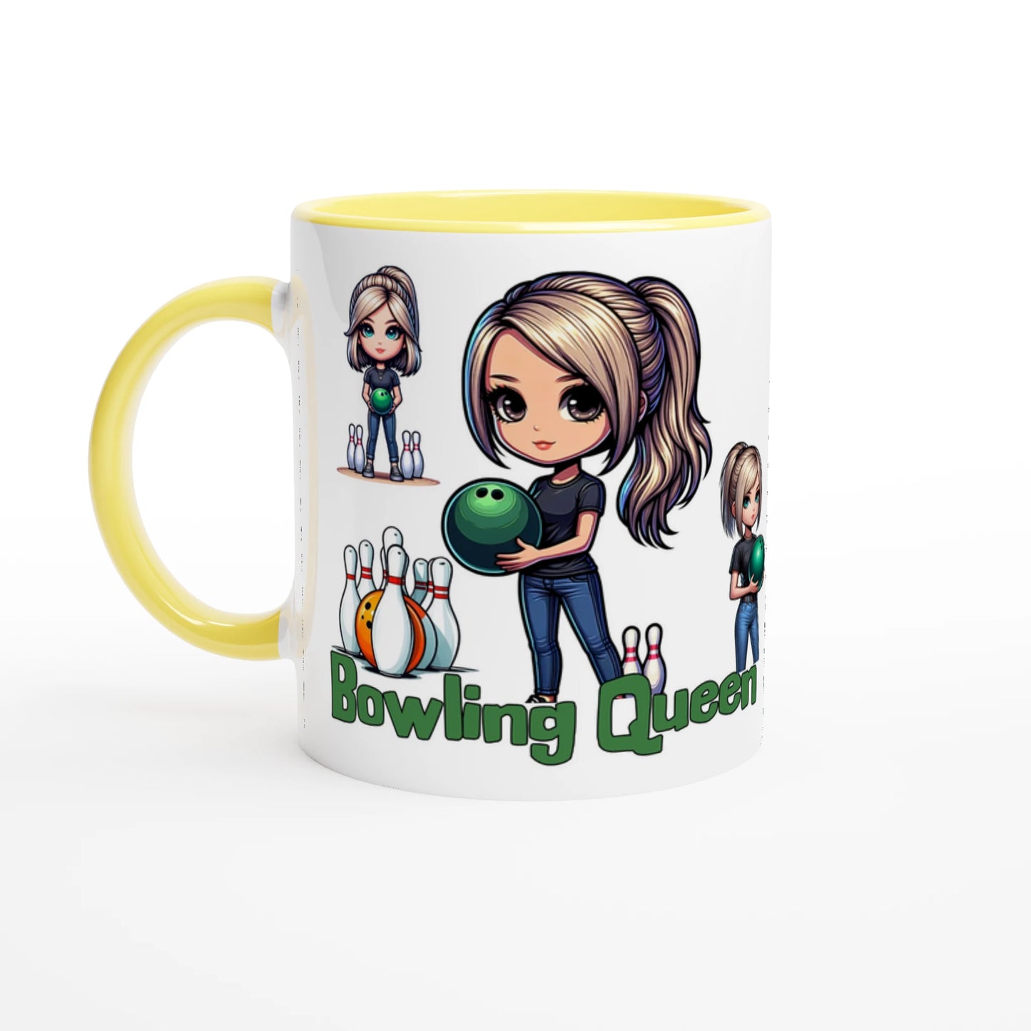 Bowling Queen White 11oz Ceramic Mug with Color Inside Java Good Coffee