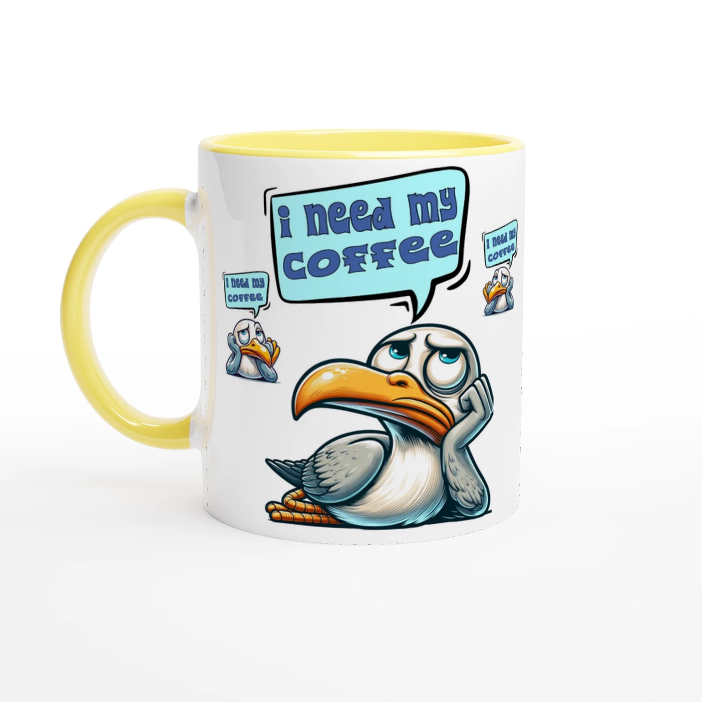 I need My Coffee Pelican White 11oz Ceramic Mug with Color Inside Java Good Coffee