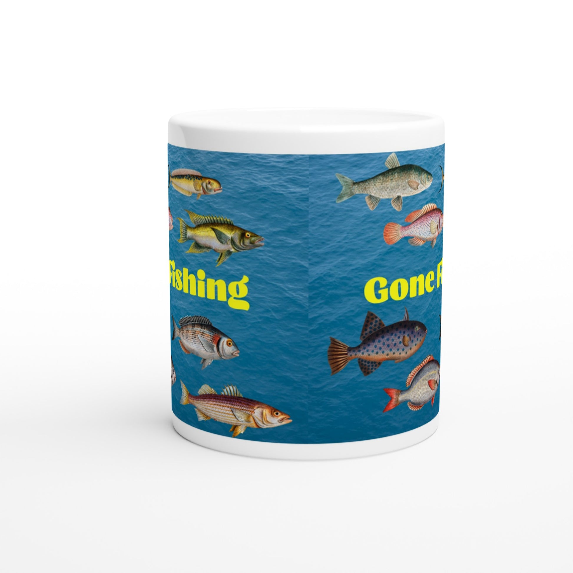 Gone Fishing White 11oz Ceramic Mug Java Good Coffee