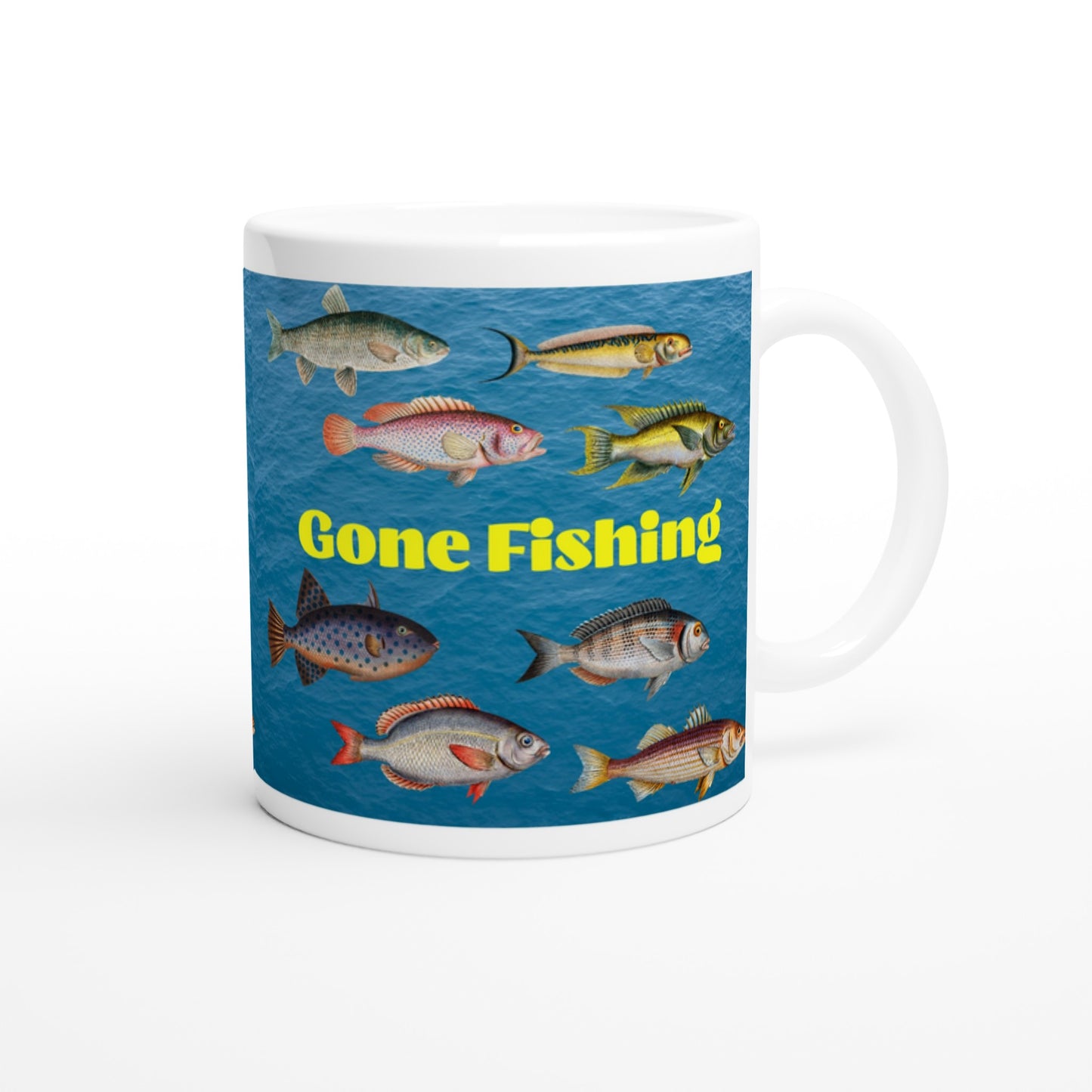 Gone Fishing White 11oz Ceramic Mug at Java Good Coffee