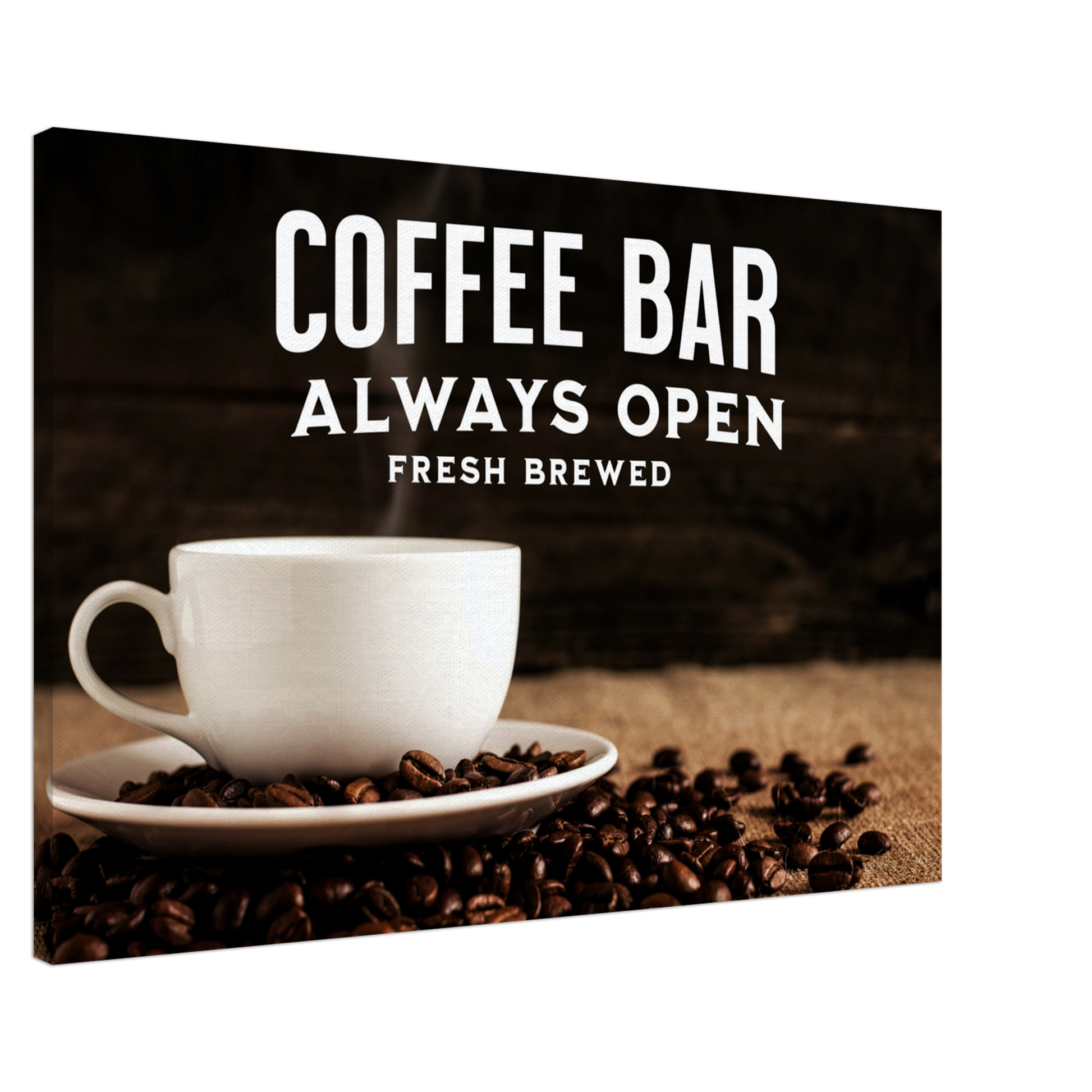 Coffee Bar Always Open Canvas Wall Print at Java Good Coffee