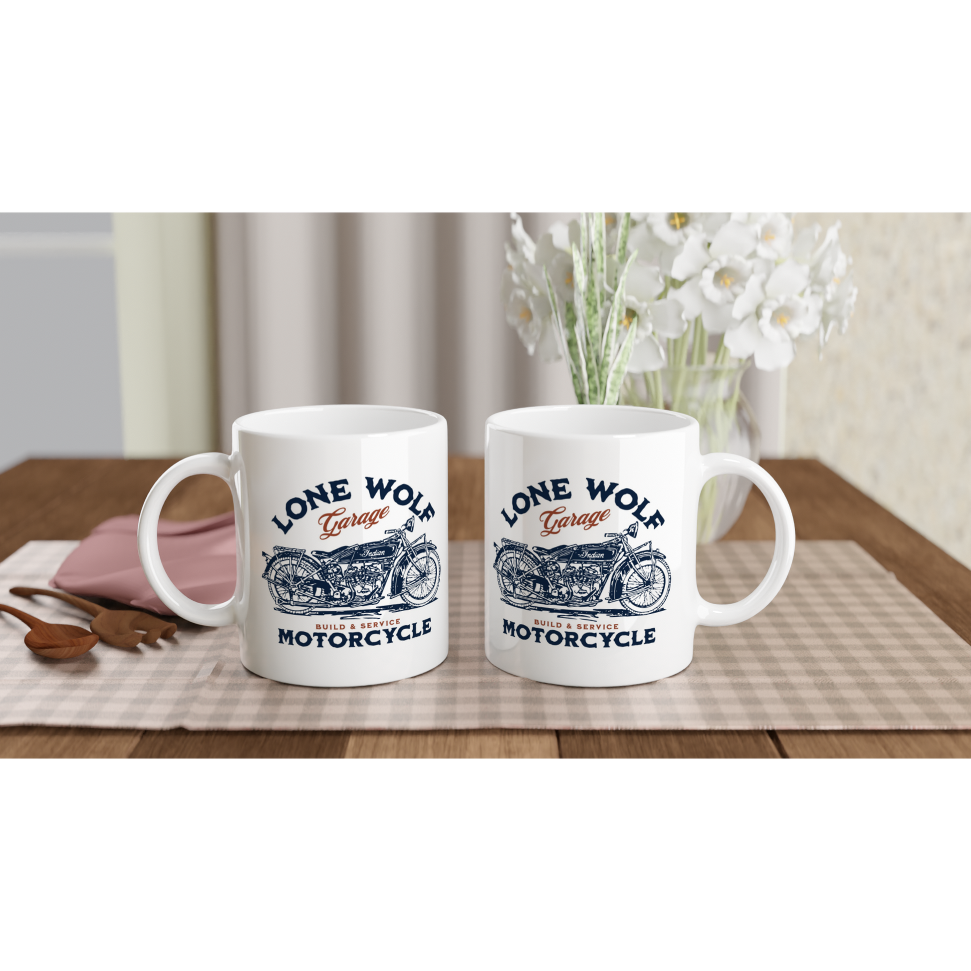 Lone Wolf Garage White 11oz Ceramic Mug Java Good Coffee