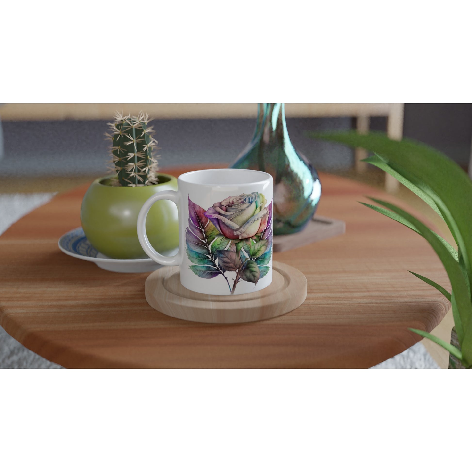 Floral Single Rose White 11oz Ceramic Mug