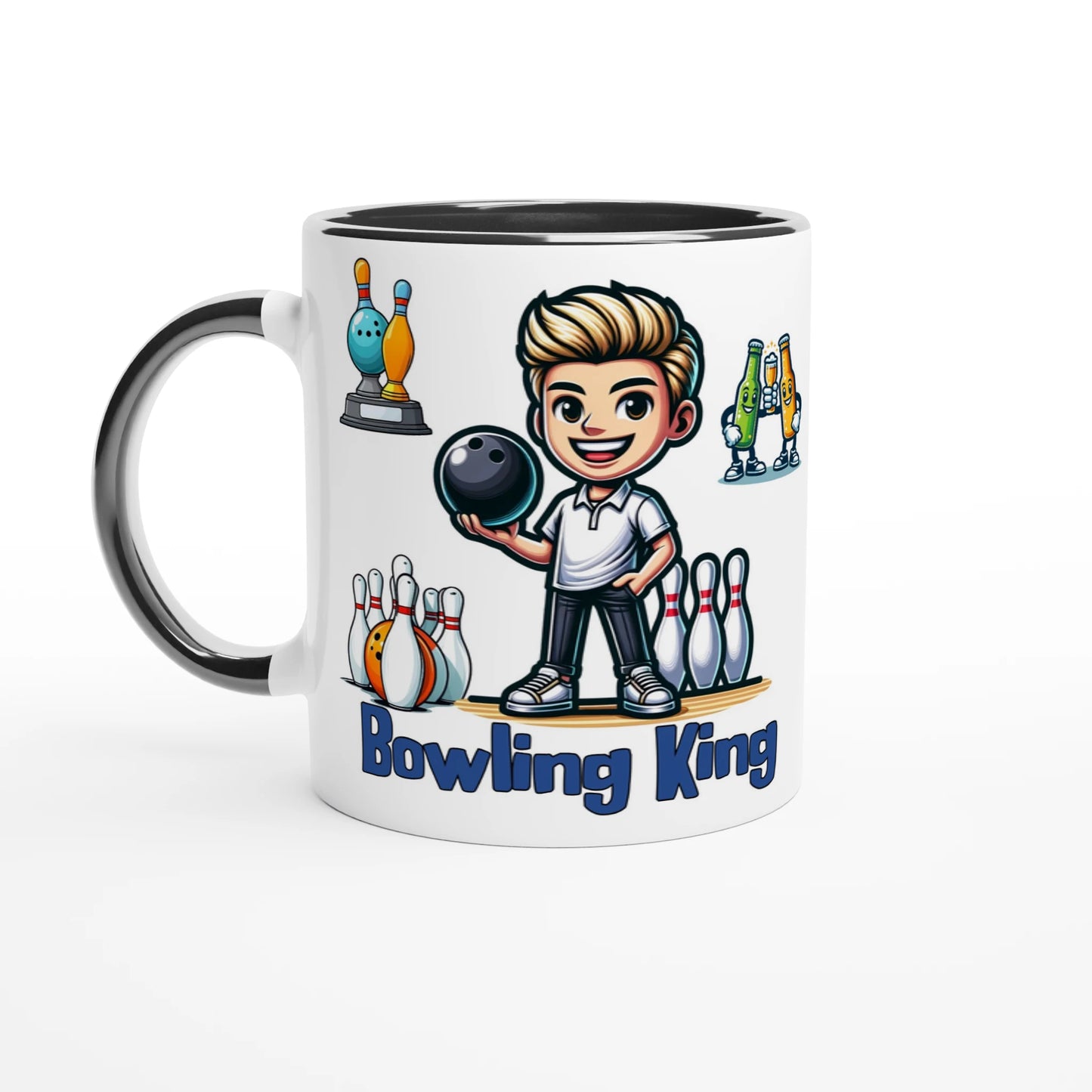 Bowling King White 11oz Ceramic Mug with Color Inside Java Good Coffee