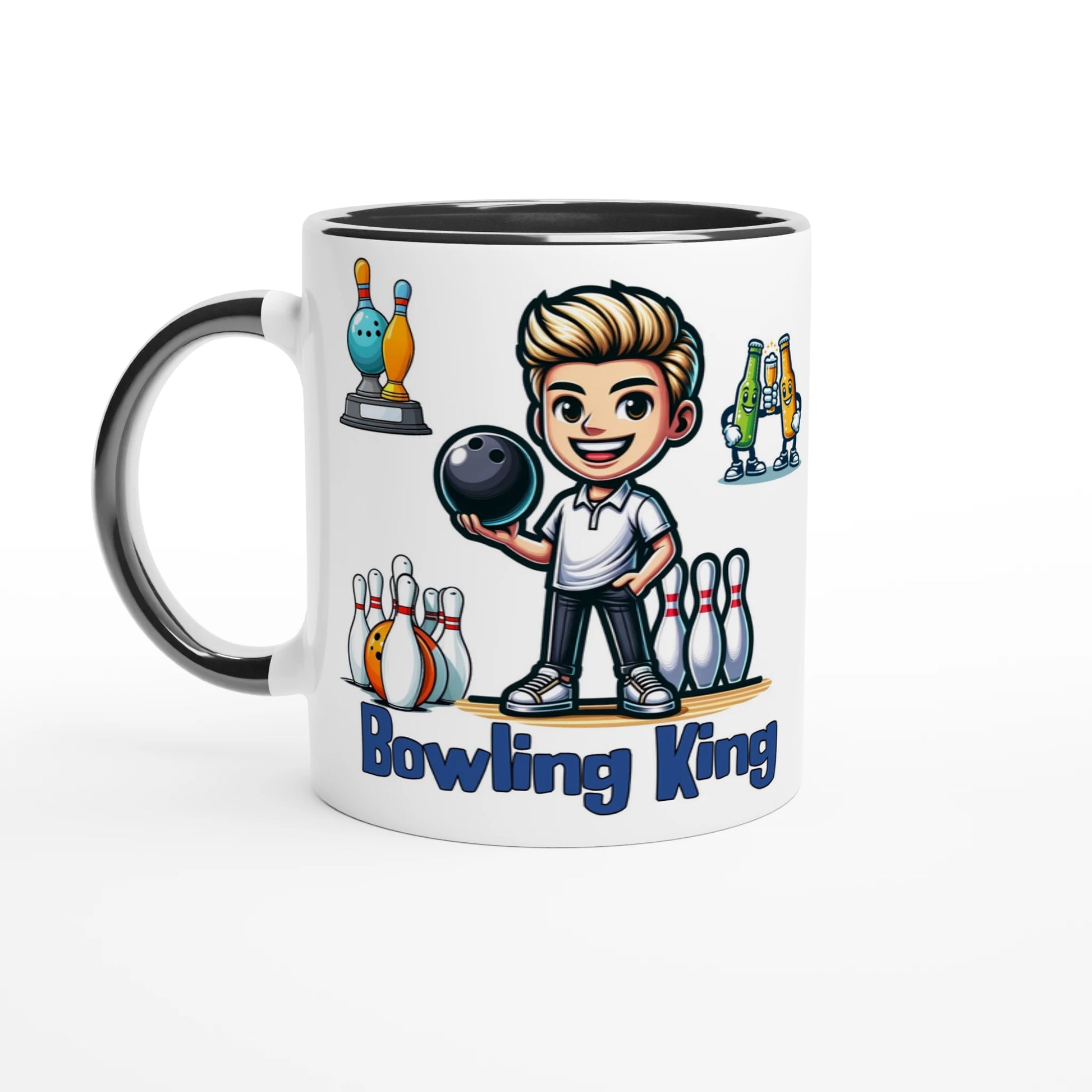 Bowling King White 11oz Ceramic Mug with Color Inside  Java Good Coffee