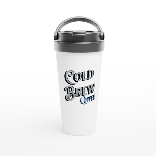 Cold Brew Coffee White 15oz Stainless Steel Travel Mug
