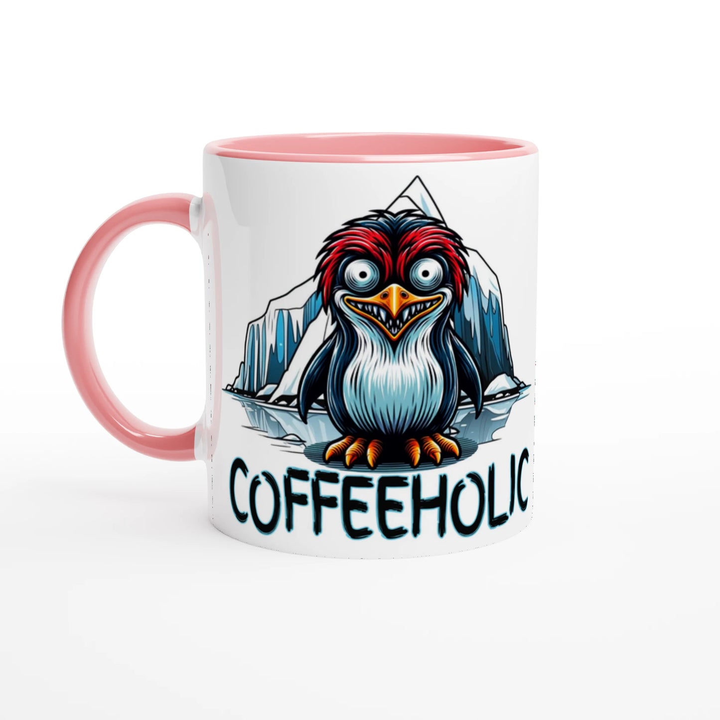 Coffeeholic Penguin White 11oz Ceramic Mug with Color Inside -by Java Good Coffee