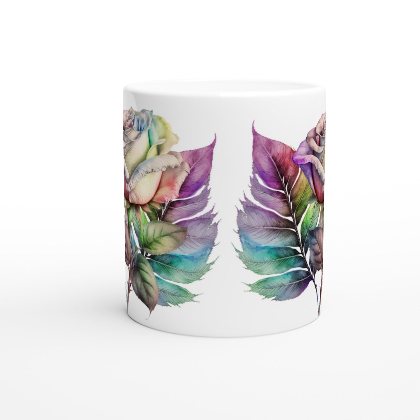 Floral Single Rose White 11oz Ceramic Mug on Java Good Coffee