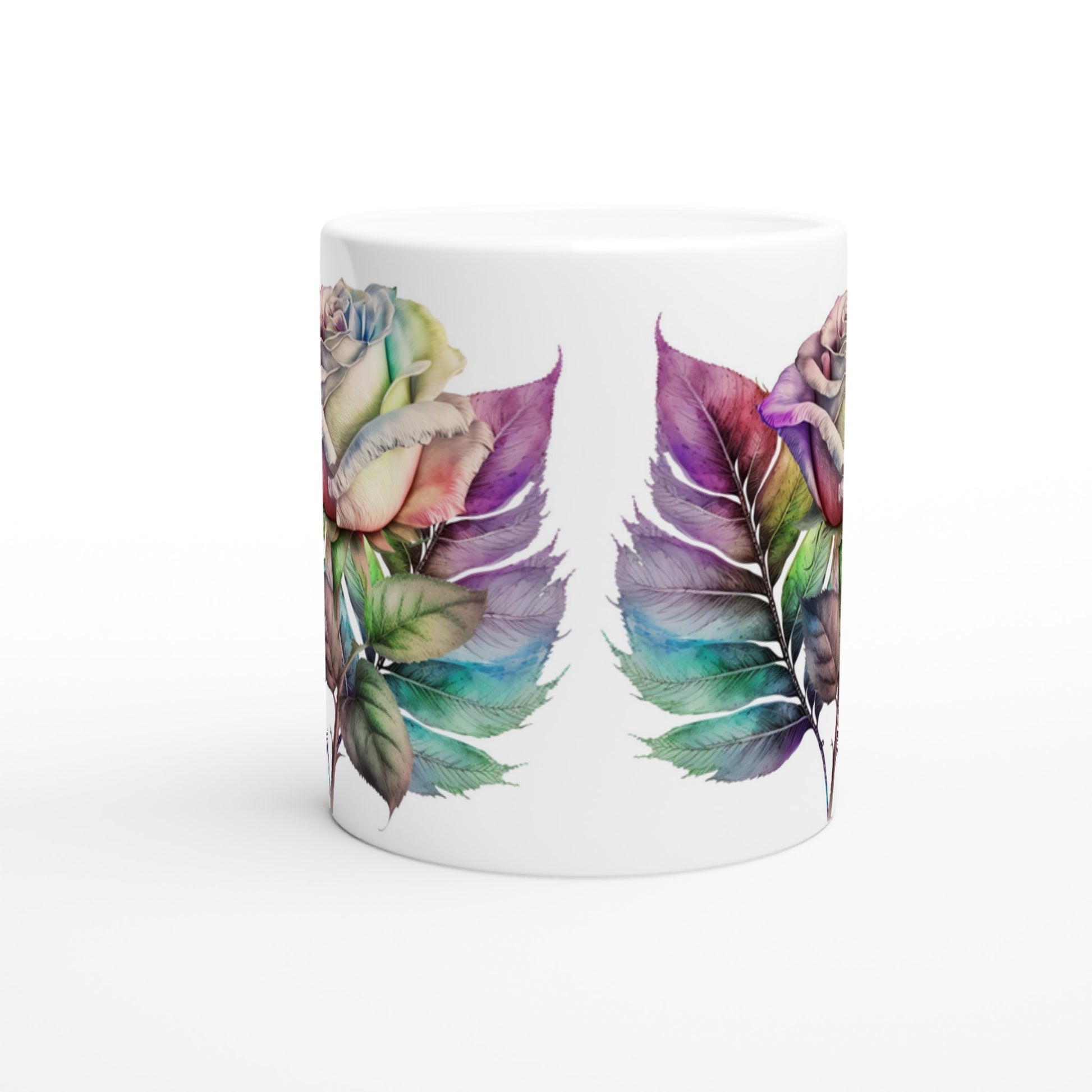 Floral Single Rose White 11oz Ceramic Mug on Java Good Coffee