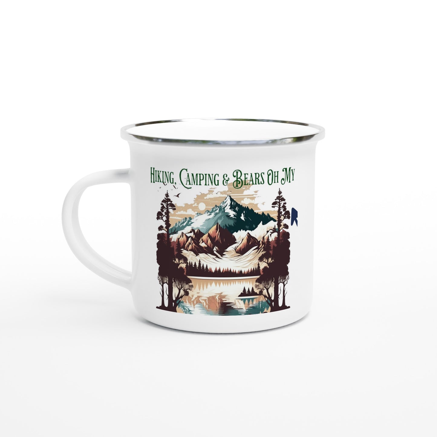 Hiking, Camping & Bears Oh My White 12oz Enamel Mug at Java Good Coffee