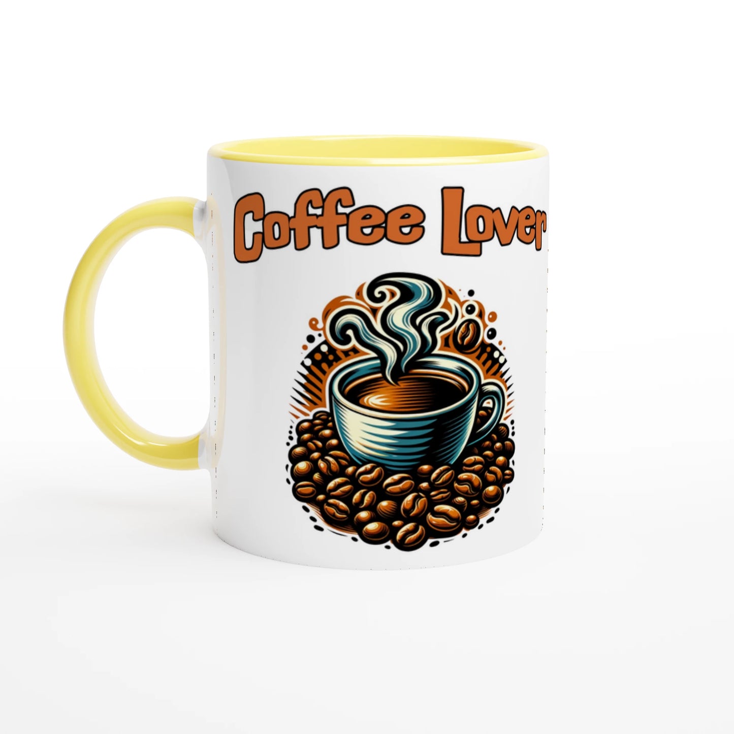 Coffee Lover Cup & Beans White 11oz Ceramic Mug with Color Inside - Java Good Coffee