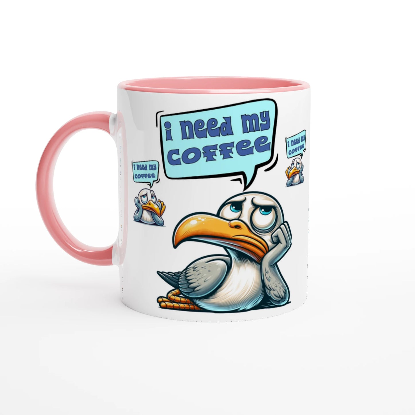 I need My Coffee Pelican White 11oz Ceramic Mug with Color Inside - Java Good Coffee
