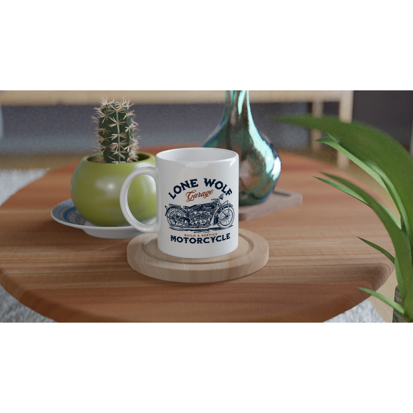Lone Wolf Garage White 11oz Ceramic Mug at Java Good Coffee