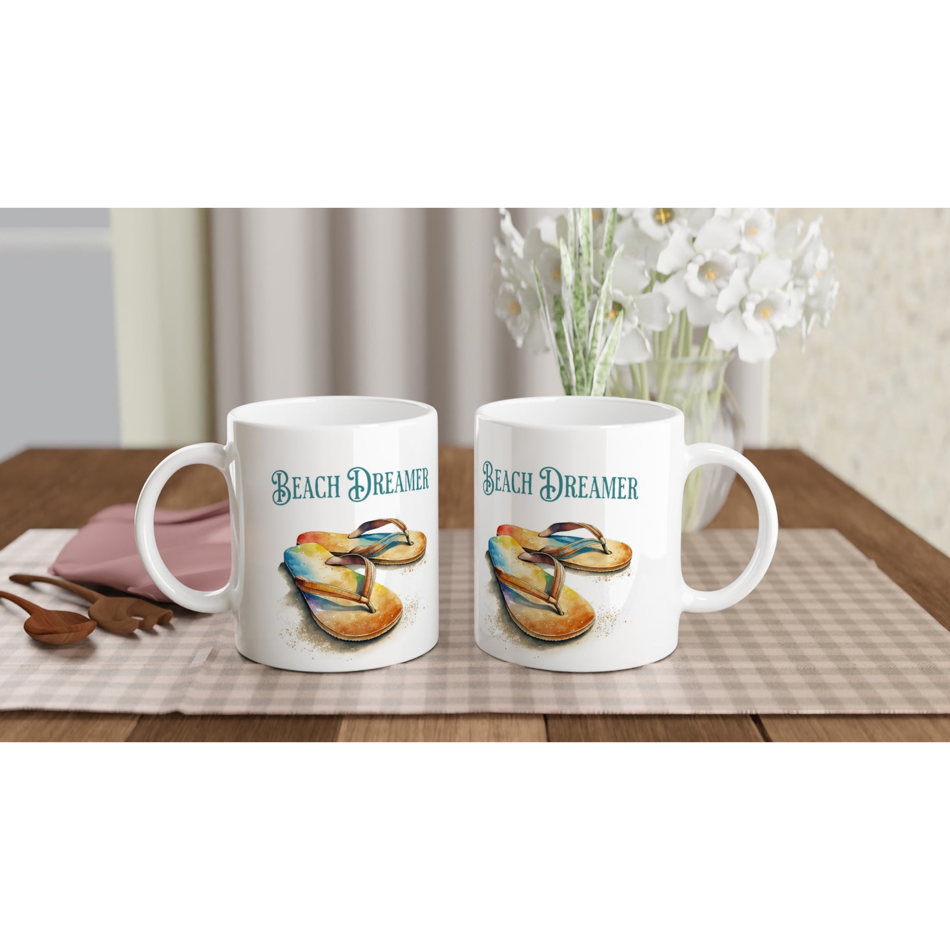 Beach Dreamer Flip Flop White 11oz Ceramic Mug on Java Good Coffee