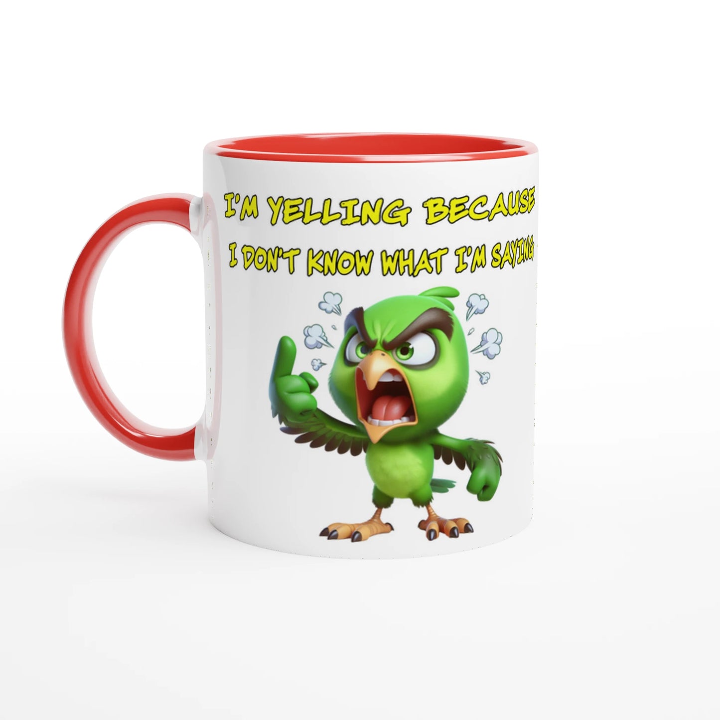 Yelling Bird White 11oz Ceramic Mug with Color Inside on Java Good Coffee
