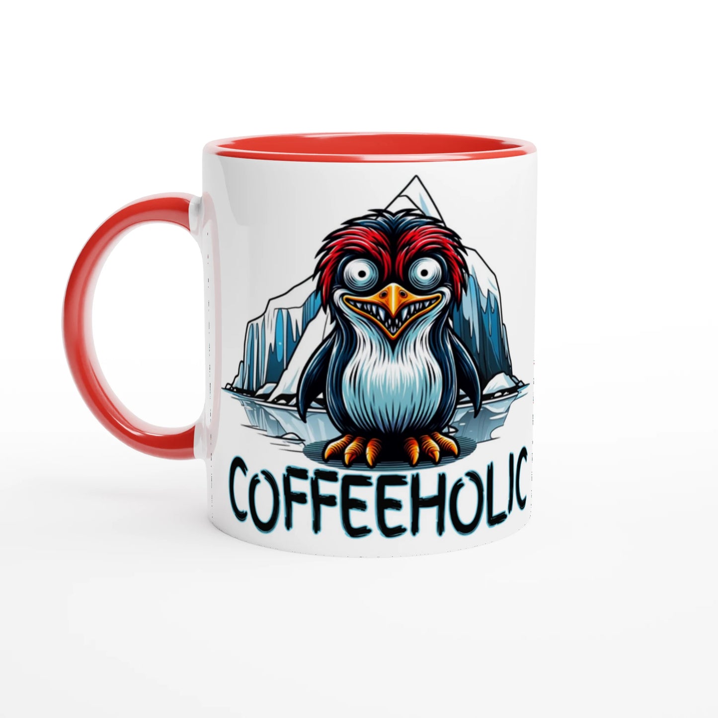 Coffeeholic Penguin White 11oz Ceramic Mug with Color Inside on Java Good Coffee