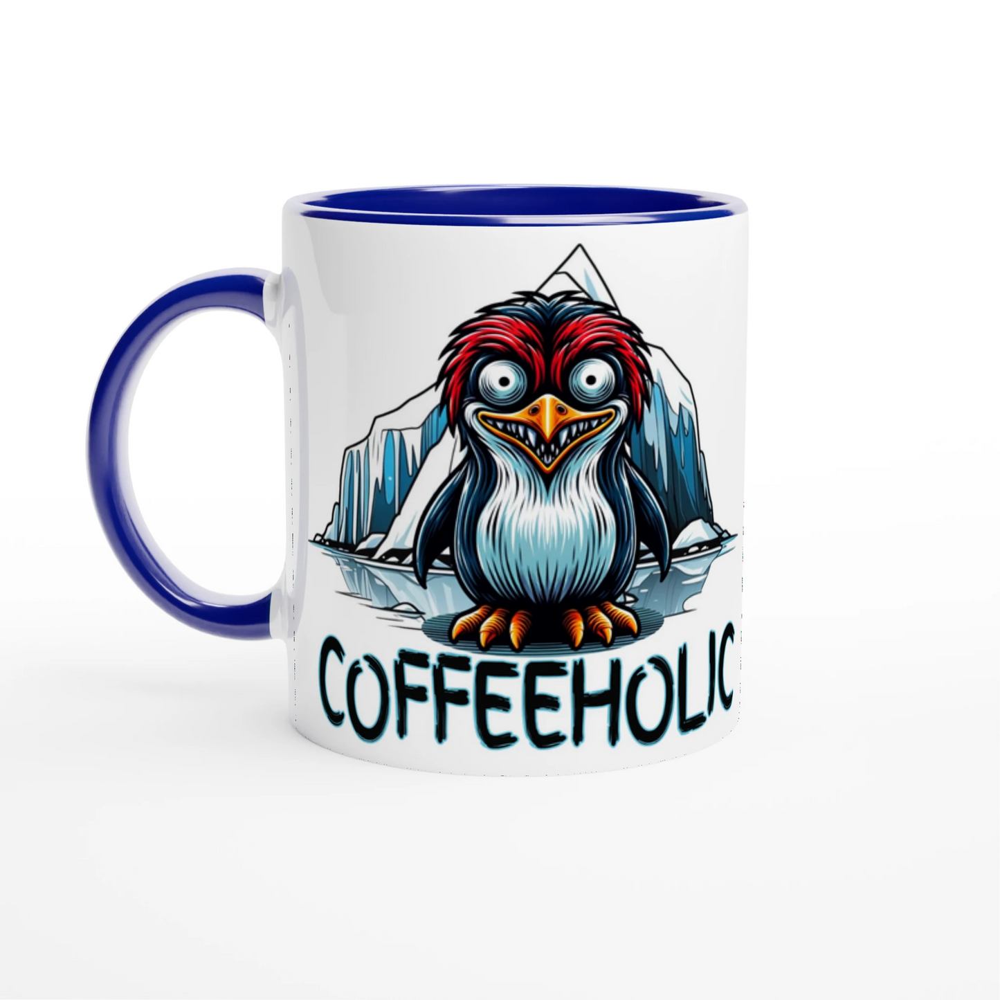 Coffeeholic Penguin White 11oz Ceramic Mug with Color Inside Java Good Coffee
