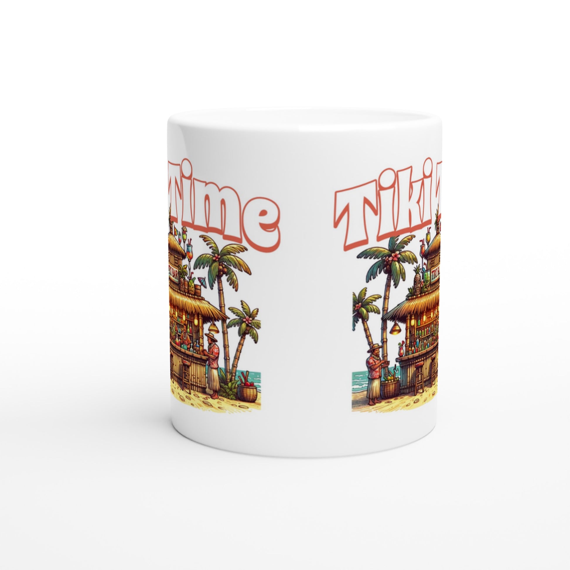 Tiki Time Bar White 11oz Ceramic Mug  Java Good Coffee