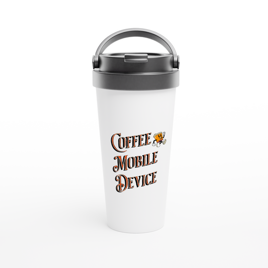 Coffee Mobile Device White 15oz Stainless Steel Travel Mug by Java Good Coffee