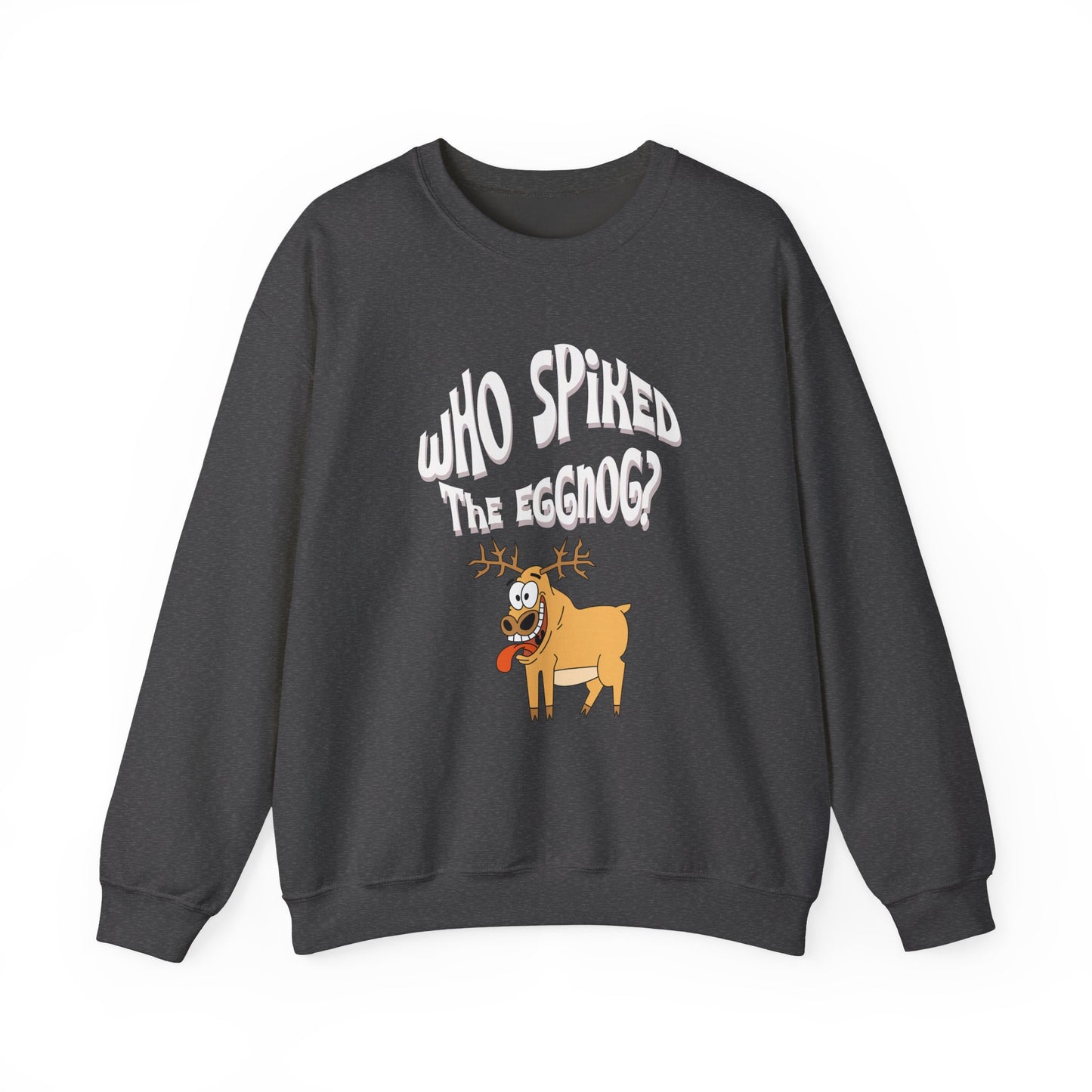 Dark gray sweatshirt with cartoon design and text on a white background at Java Good Coffee