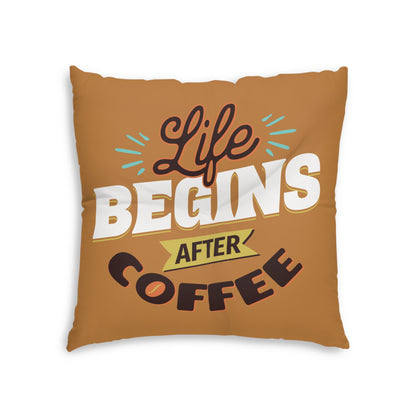 Life Begins After Coffee Tufted Floor Pillow, Square