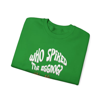 "Who Spiked the Eggnog?" Whimsical Holiday Crewneck Sweatshirt
