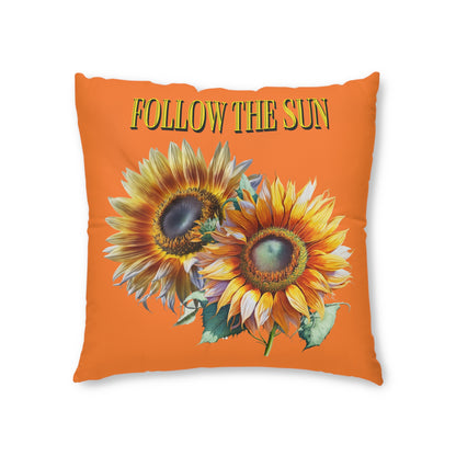 Follow the Sun Orange Tufted Floor Pillow, Square