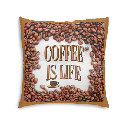 Coffee Is Life Brown Tufted Floor Pillow, Square -by Java Good Coffee