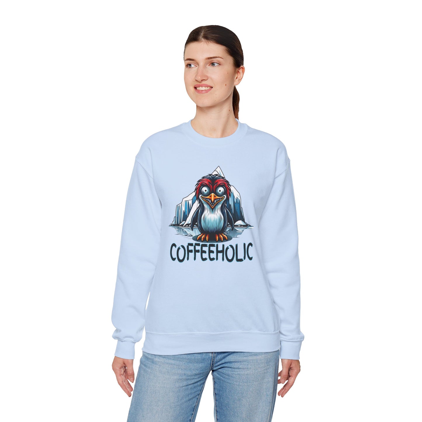 Coffeeholic Penguin Crewneck Sweatshirt - Cozy Unisex Apparel
