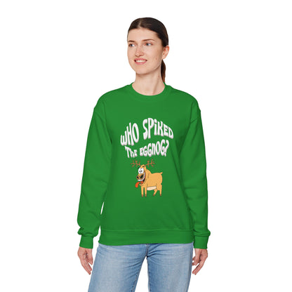 "Who Spiked the Eggnog?" Whimsical Holiday Crewneck Sweatshirt