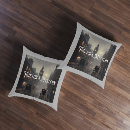 Time for a Mystery Gray Tufted Floor Pillow, Square